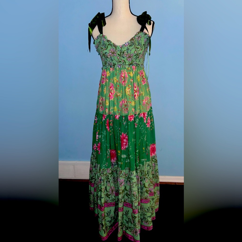 Floral Green and Pink Maxi Dress